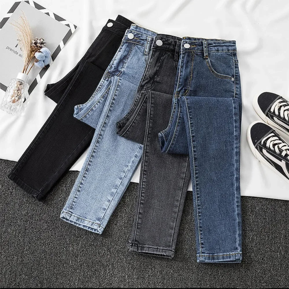Black Grey Jeans Slimming Cropped Pants Chic Versatile Student Short Trousers Long Pants Slim Fit Sihouette Smoothing