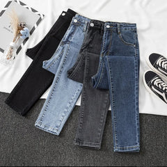 Black Grey Jeans Slimming Cropped Pants Chic Versatile Student Short Trousers Long Pants Slim Fit Sihouette Smoothing