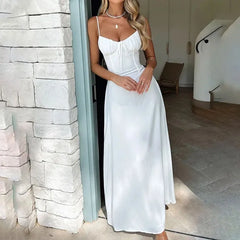 Solid Color Sleeveless Long Dress Casual Elegant A-Line Dresses Beach Vacation Spaghetti Strap