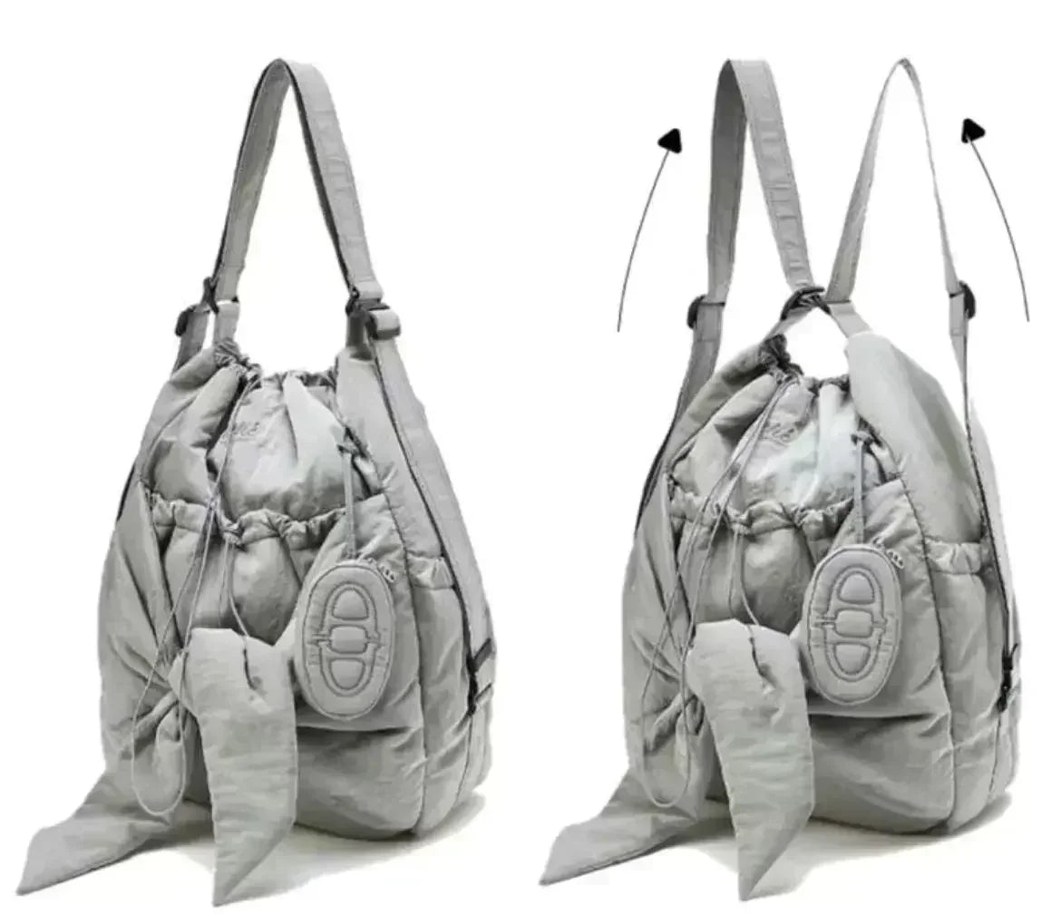 Bag Nylon High-Capacity Casual Backpack Bow Drawstring Shoulder Bag Handbag All-match