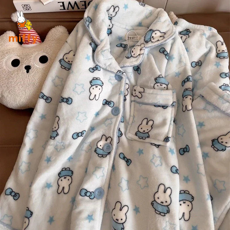 Kawaii Miffy Sleepwear Creative Cartoon Blue Star Bowknot Rabbit