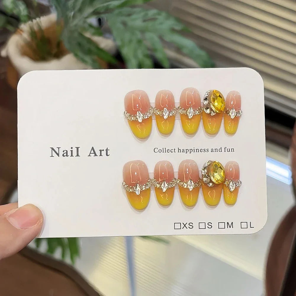 10Pcs Handmade Nude Color Press On Nails Sparkling Cat-Eye Cherry Star Marine Elements Sequins Cute Girlish Nail Suitable