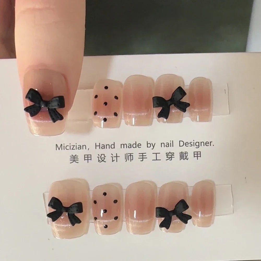 10Pcs Wearable Cat Eyes Series Short Square Press On Nails Kawaii Cartoon Cat Rabbit Rhinestone Gradients Full Cover False Nails