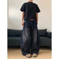 Street Vintage 2000s Jeans Y2K Harajuku Wash Blue Streetwear BaggyJeans Pantss High Waist Wide Trousers
