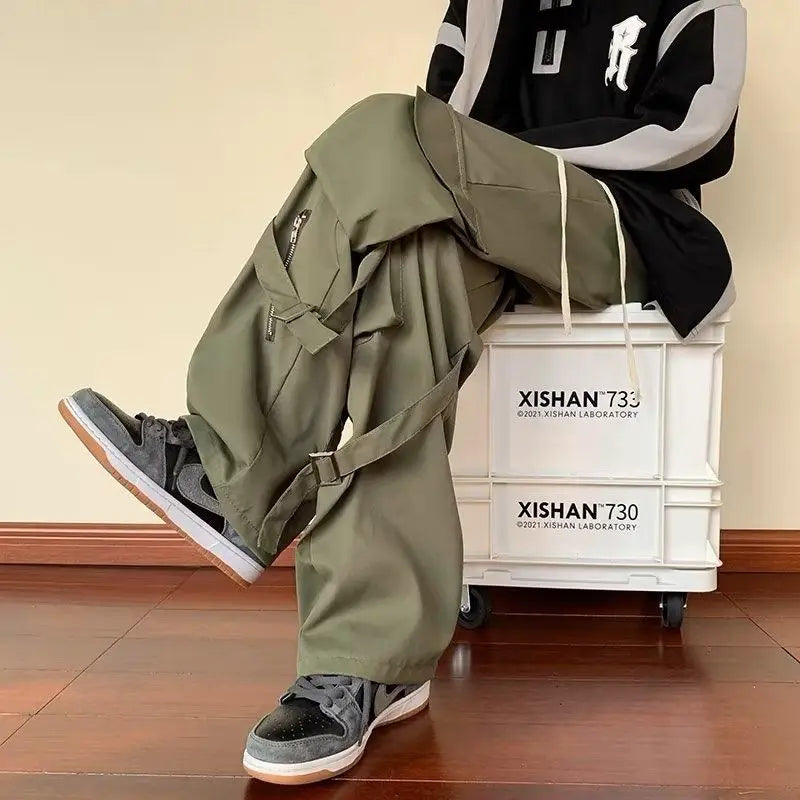 Vintage Multi-Pocket Loose Straight Overall Ins Tide Brand American Vibe Fenggao Street Loose Versatile Assault Mop Pant