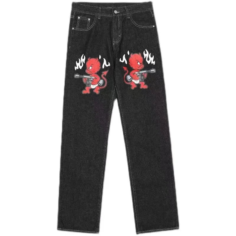Gothic Diamond Embroidery Jeans Vintage Low Rise Flared Jeans Retro Y2k Baggy Denim Pants High Streetwear Trousers