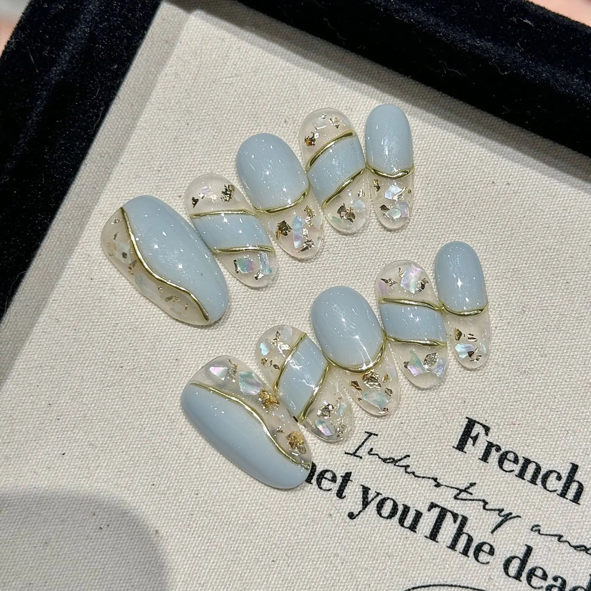 Handmade Press on Nails Ins Sweet Pink Blue Color Fake Nails