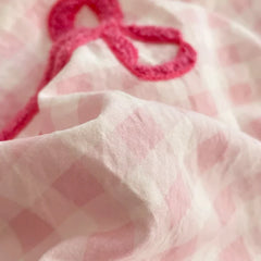 Korean Style Bedding Sets Pink Grid Bow Quilt Cover Romantic Bed Sheet Sets Girls Bedroom Duvet Cover 4pcs