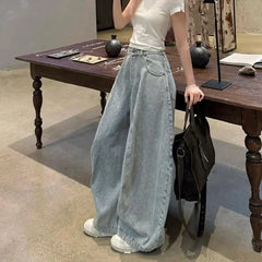 American Washed Loose Wide Leg Knife Edge Jeans High Waist Loose Slimming Floor Length Pants
