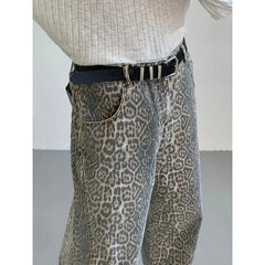 Jeans Leopard High Waist Hip Hop Straight Pants Streetwear Harajuku Y2K Style Wide Leg Denim Trousers