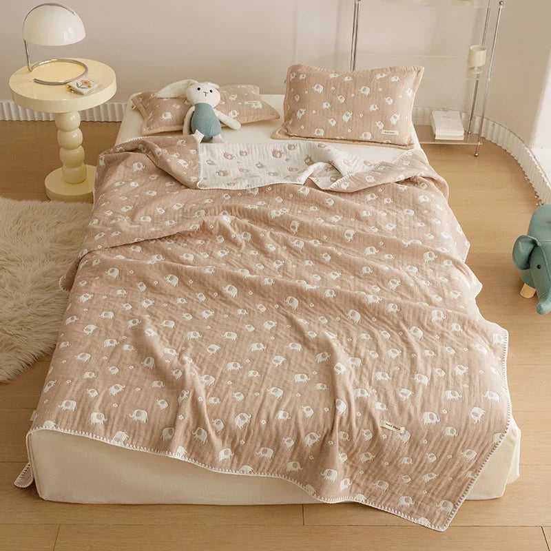 Pure Cotton Three-layer Yarn Fabric Children Blanket Soft Skin Friendly Quilt Air Conditioner Comforter Adult Kid