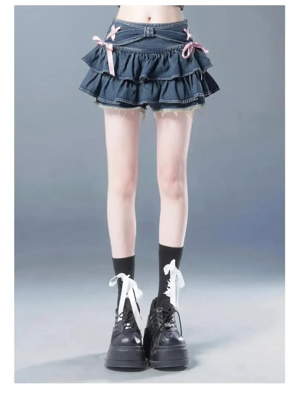 Girl Sweet Kawaii Bow Vintage Y2k Clothes American Streetwear A-line Gothic Mini Denim Skirts