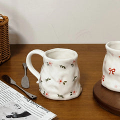 Retro floral cup, ceramic cup, hand-squeezed irregular cup, coffee cup, milk cup, water cup, high-value cup