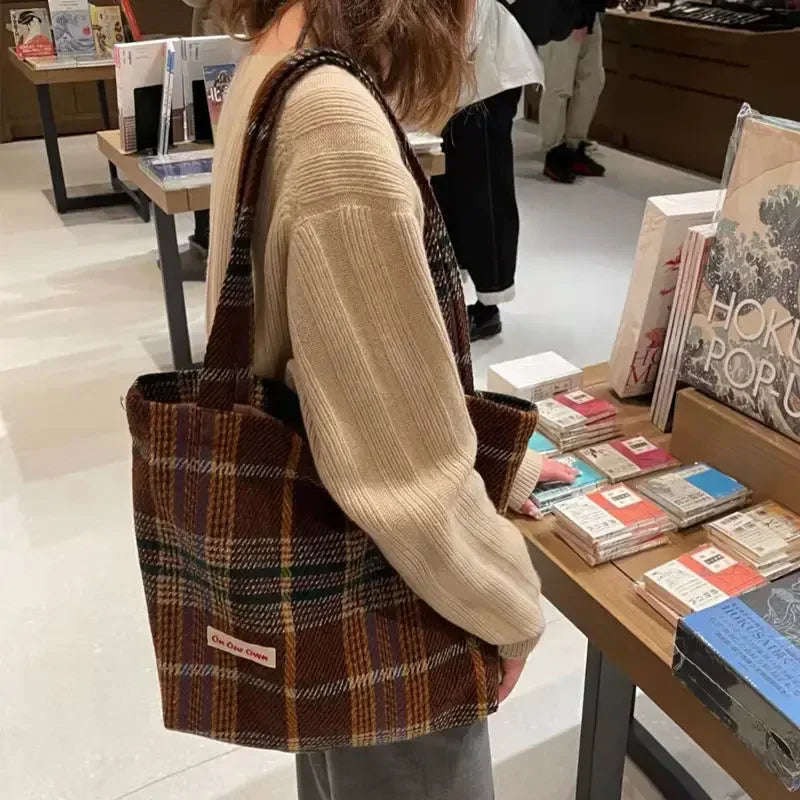 Bag Korean Vintage Square Plaid Zipper SOFT Shoulder Bag Handbag Purse Preppy Style Girls Bag