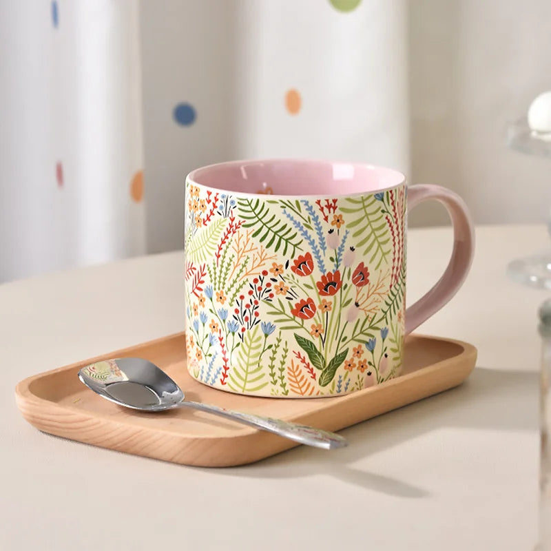 Pink creative hand-painted ceramic coffee cup