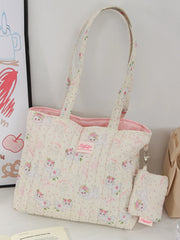 1 cute flower cat handbag with coin purse charm, daily commuting, travel handbag, large capacity portable handbag