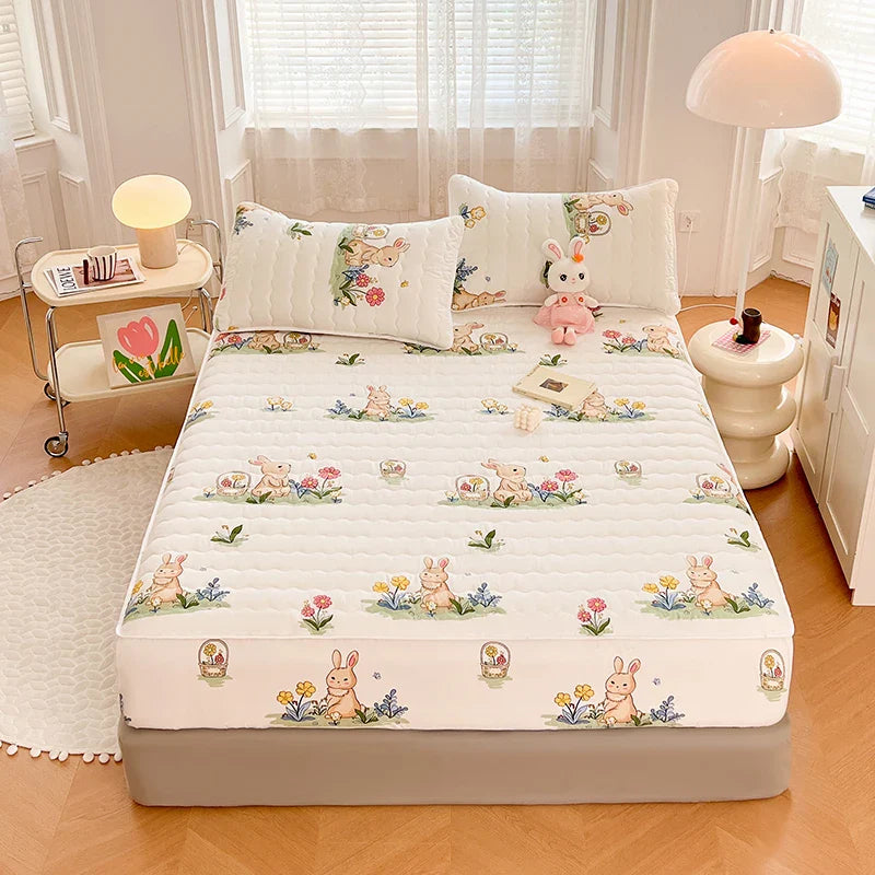 1pc Thicken Anti-mite Fitted Sheet With Elastic Band Non Slip Adjustable Mattress Cover