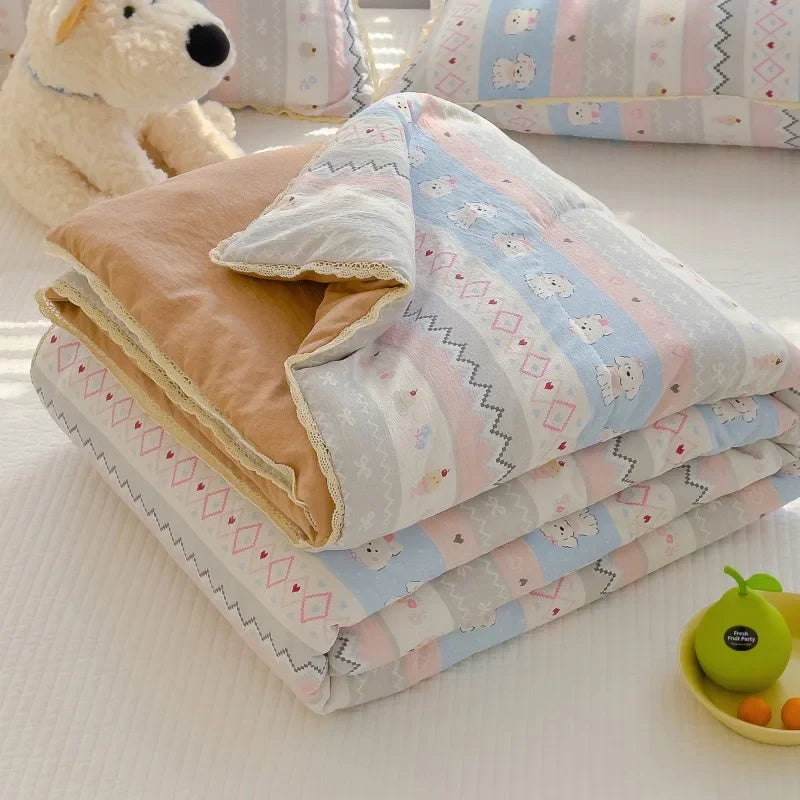 Sweet Printed Air-Condition Blanket Soft Skin-Friendly quilted quilt Breathable Cooling Comforter Queen King Beds