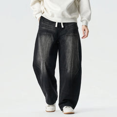 Denim Pants Vintage Elastic Waist Black Jeans Male Harajuku Hip Hop Cotton Oversize Wide Leg Trousers