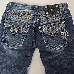 Vintage Blue Baggy Jeans High Waist Slim Flared Trousers Gothic Jeans Y2K Harajuku Hip Hop Pocket Embroidery Denim Pants