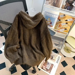 Pullovers Hooded Plus Velvet Thickening Button Design Tender Knitted Sweater All-match Casual Students Chic