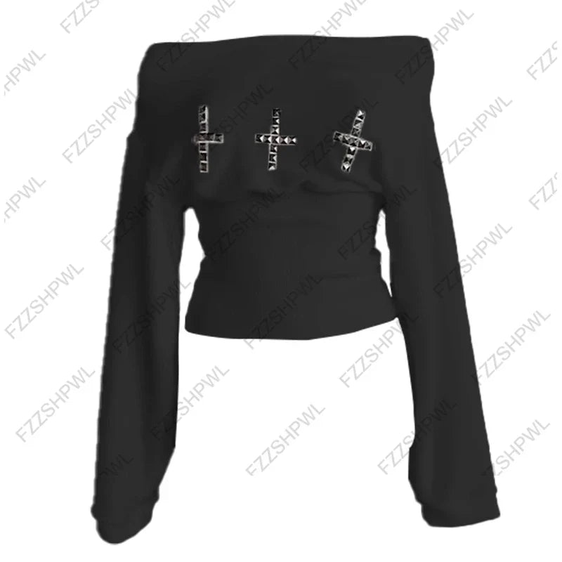 Chic Streetwear Punk Y2k Crop top Harajuku Graphic Print Cool Long sleeve Top Hip Hop Baby Tee Rock Goth Unique Top