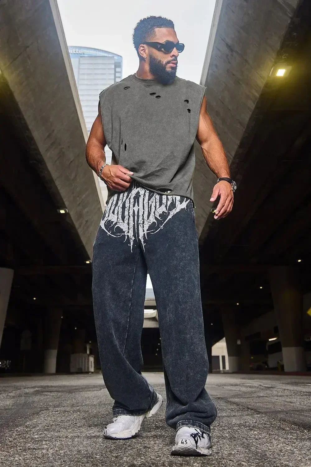 American Style Trend Printed Cotton Straight Wide Leg Pants Fitness Training Jogger Casual Sweatpants Sports Pants