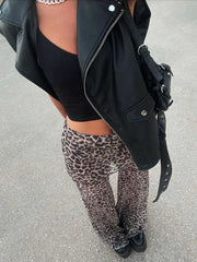Mesh Leopard Print Trousers High Waist Print Wide Leg Pants Elegant Printed Long Pants Bottoms