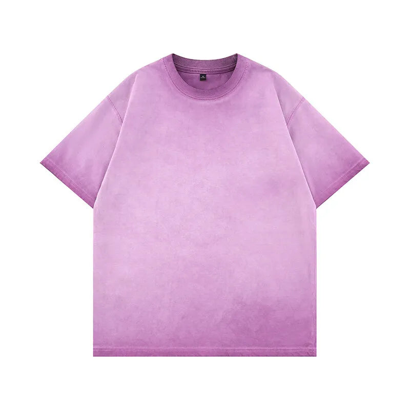 Mens Gradient Washed Loose Crew Neck Tee Streetwear Vintage Distressed Oversized Tshirt man Casual Trendy Basic Top