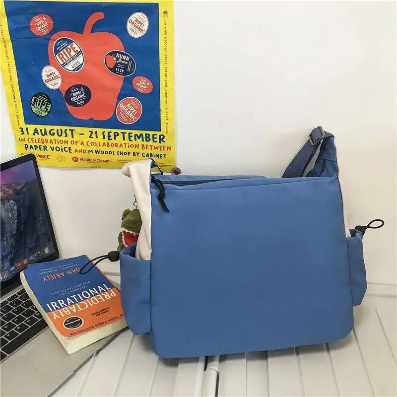Japanese Simple Messenger Bag Student Nylon Waterproof Canvas Handbag Shoulder Crossbody Bags