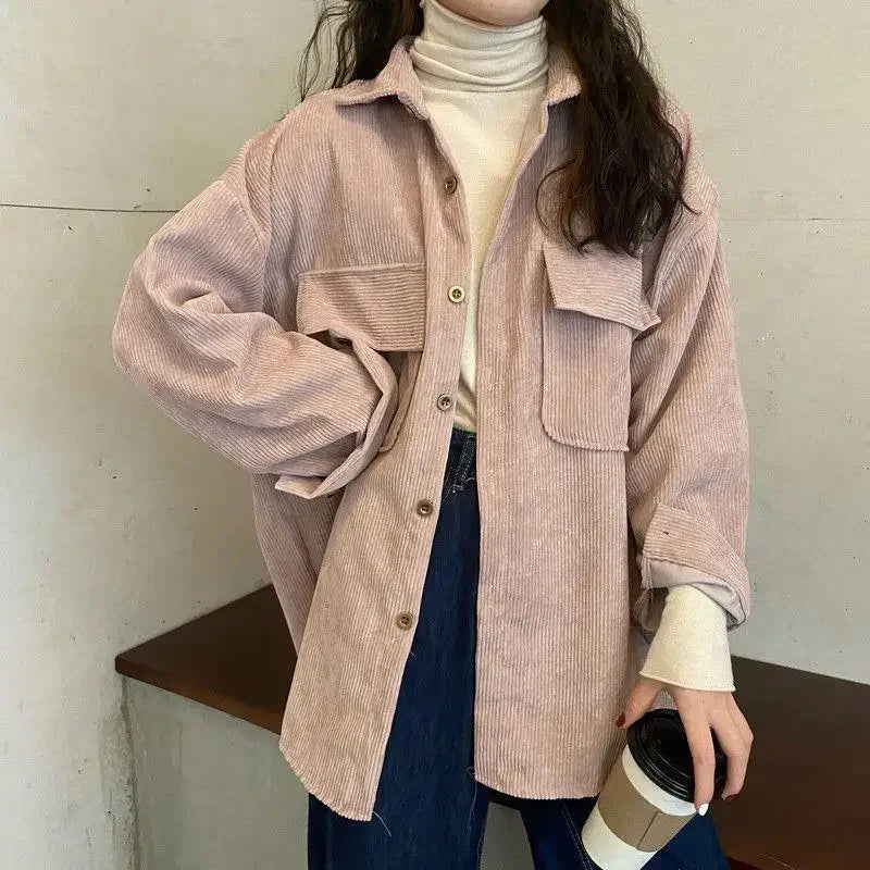 Corduroy Jacket Versatile Retro Mid-Length Shirt Top Trendy Ins Style Sleeveless Coat