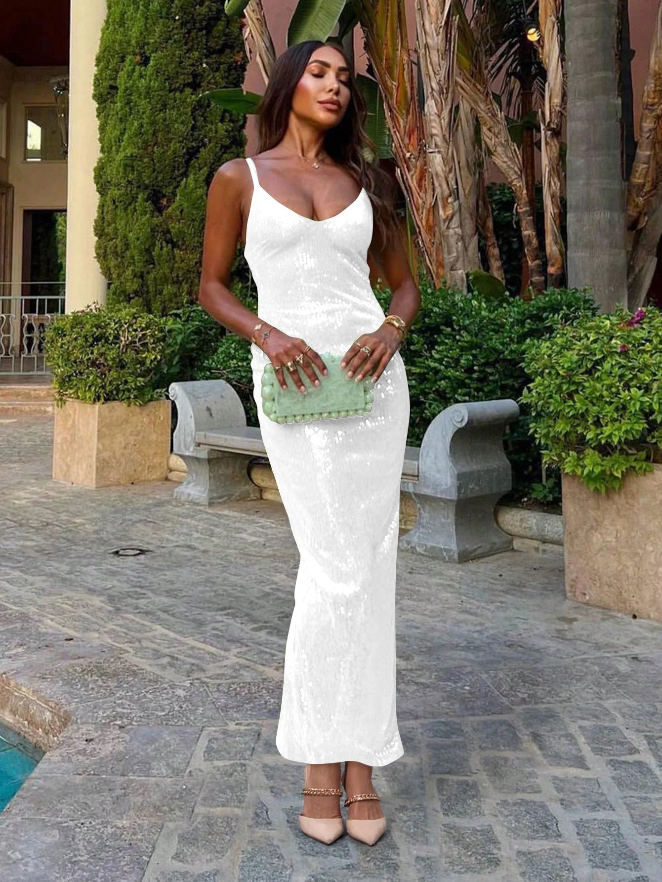 Backless Maxi Dress Dresses Cross Halter U Neck Slim Glitter Evening Robe Lady Beach Dresses