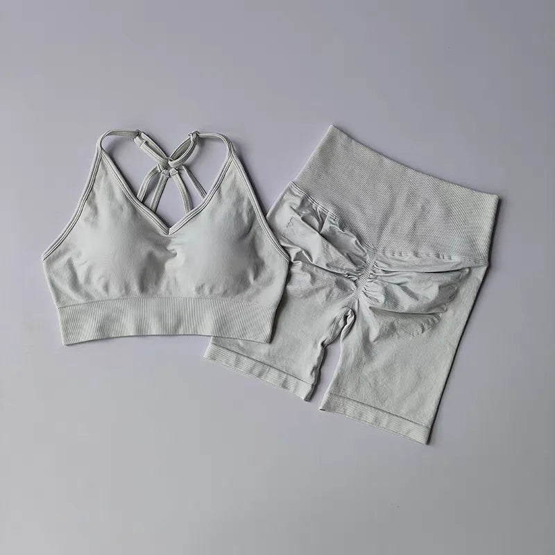 2 Pcs Yoga Sets High Waist Workout Outfits Gym Wear Gym Clothing Sports Suits Fitness Tracksuit Sportswear Shorts Suit