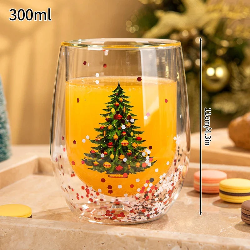 Christmas Glass Cups Decorative Water Bottle Cold Coffee Mugs Kitchen Cup Desk Accessorie Christmas Drinkware