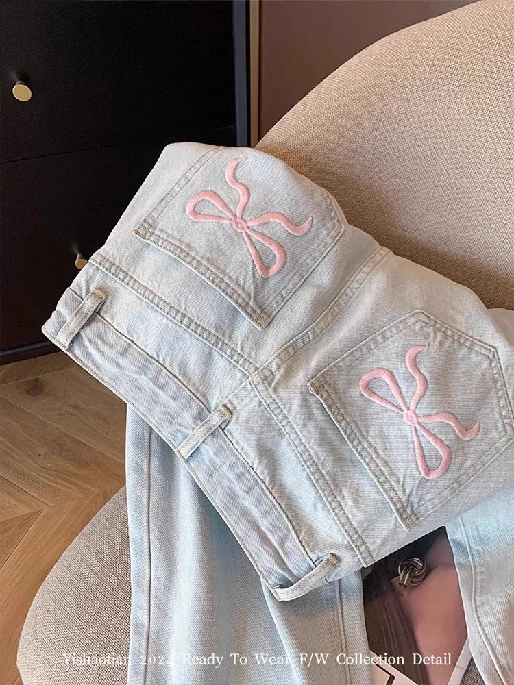 Casual Loose Fit Jeans Relaxed Trousers High Waist Wide Leg Light Wash Embroidered Plus Size Comfort Jeans jeans