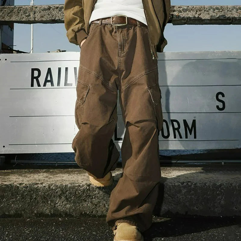 Big Pocket Cargo Pants Loose Straight Wide Leg Trousers Baggy Outdoor Workwear Pants Man Hip Hop Sweatpants