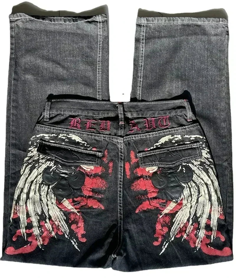 American Trend Joker Pattern Embroidered Loose Jeans Street Y2K Hip Hop Oversized Wide-leg Pants Unisex Jeans