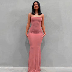 Backless solid color Long Dresses Elastic High Waist Strapless Bodycon Dress Party Skinny Sleeveless Robe