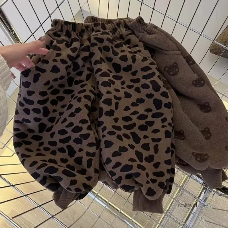 Plush Pants Velvet Boy's Thick Sweatpants Kids Girls Cartoon Trousers Children's Warm Pants Trend