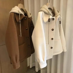 Plus Size Large Size Jacket with Hood Patchwork Fake Two-Piece Loose Coat Stylish