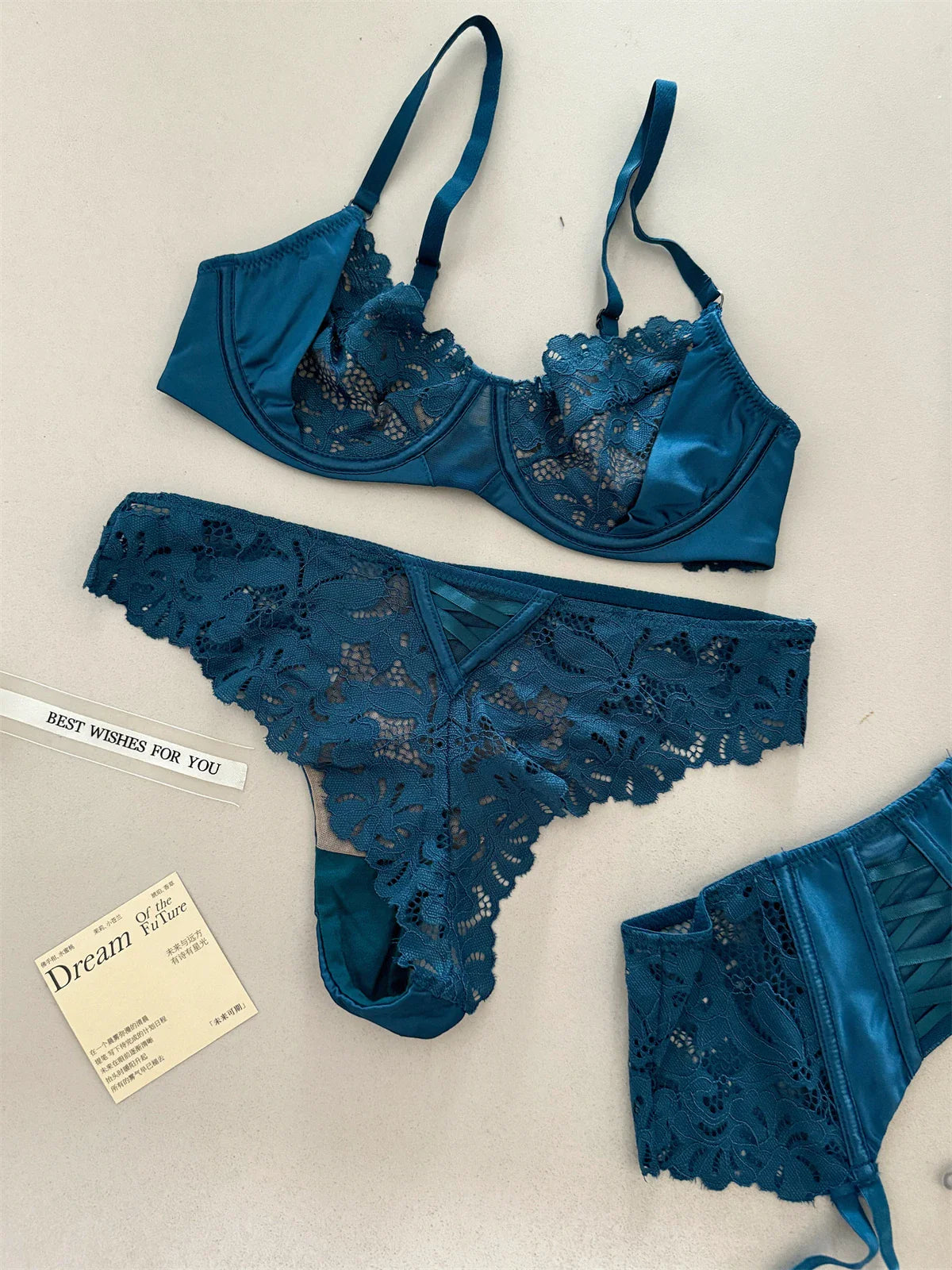 Satin three-piece thin section lingierie large breast Underwear