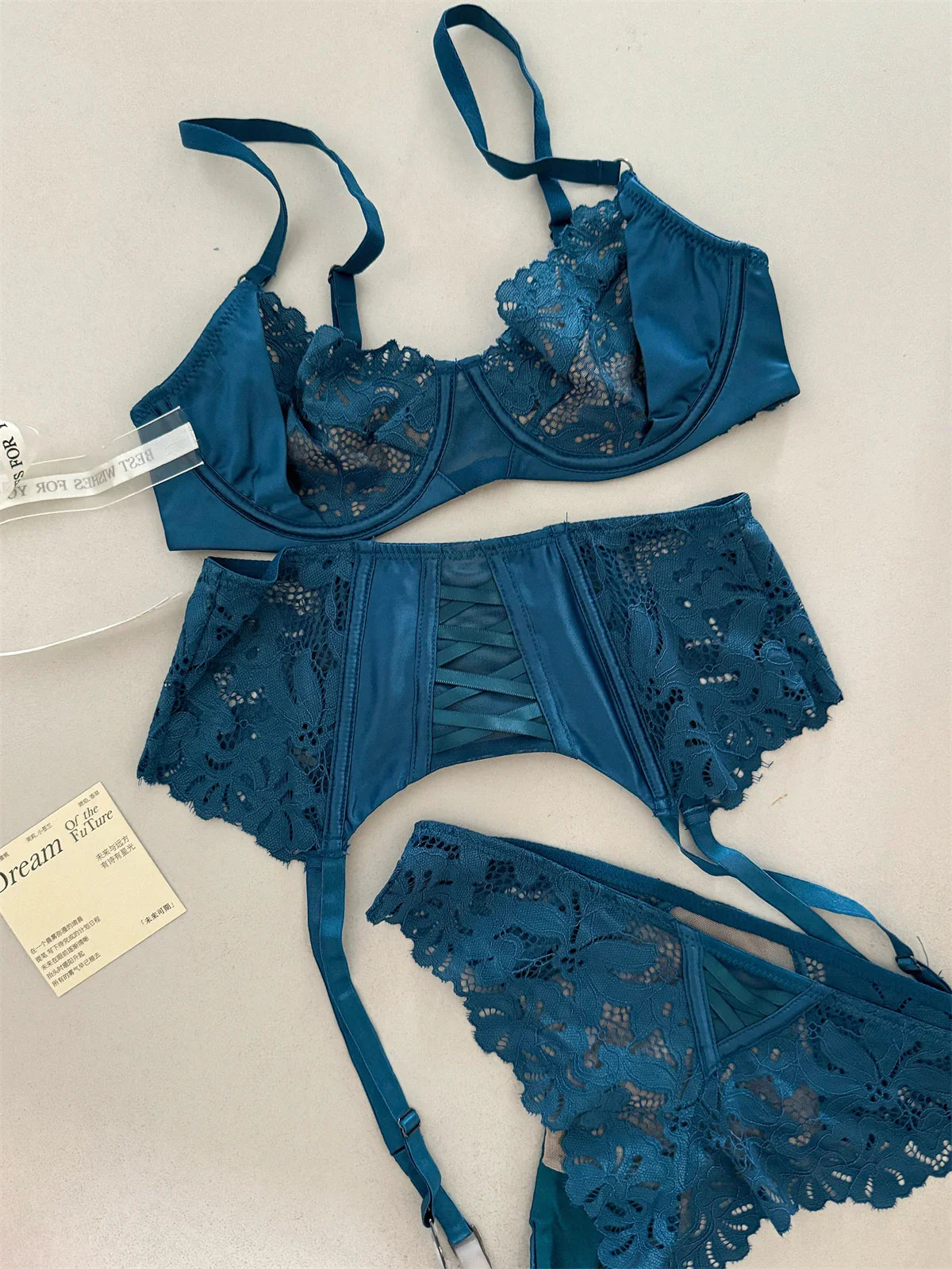 Satin three-piece thin section lingierie large breast Underwear