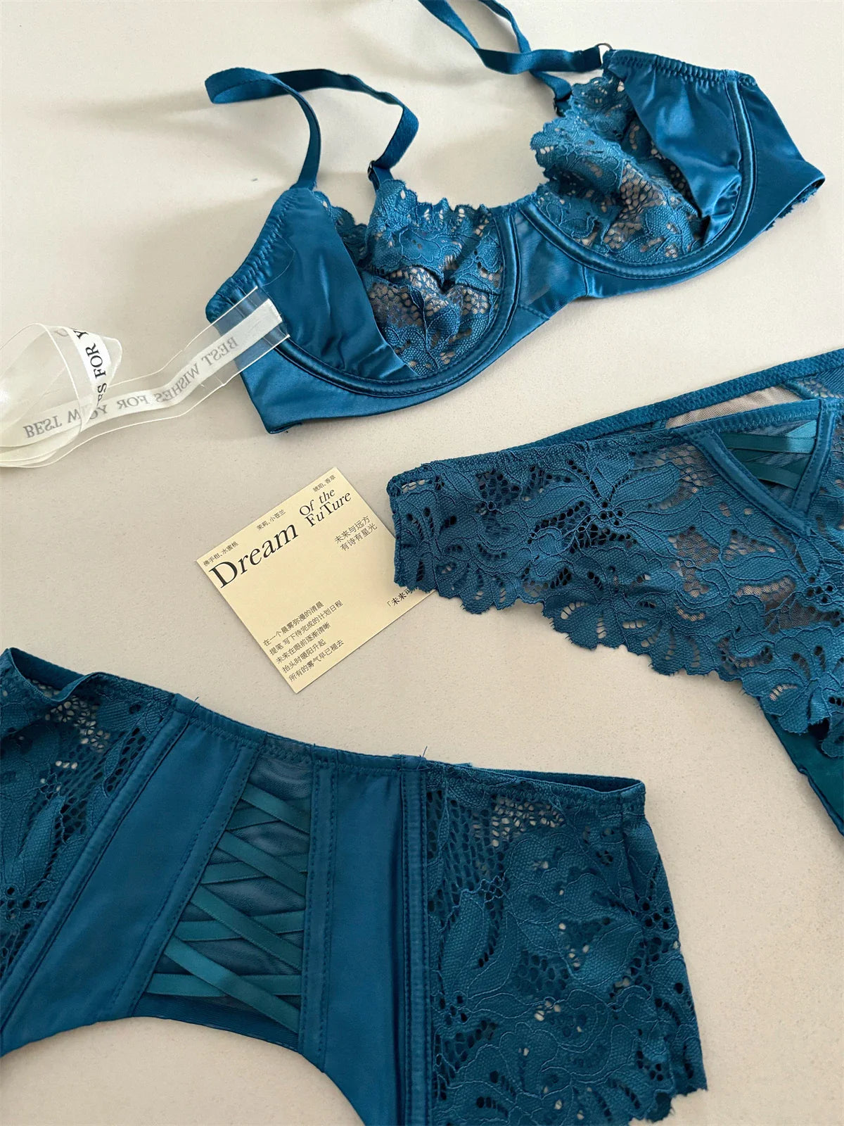 Satin three-piece thin section lingierie large breast Underwear