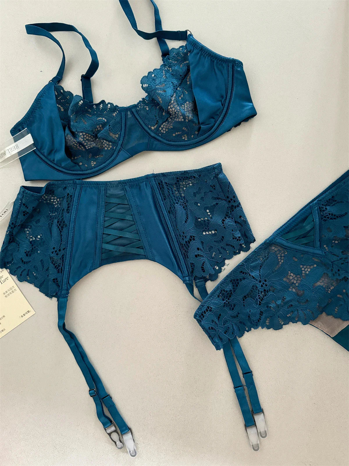 Satin three-piece thin section lingierie large breast Underwear