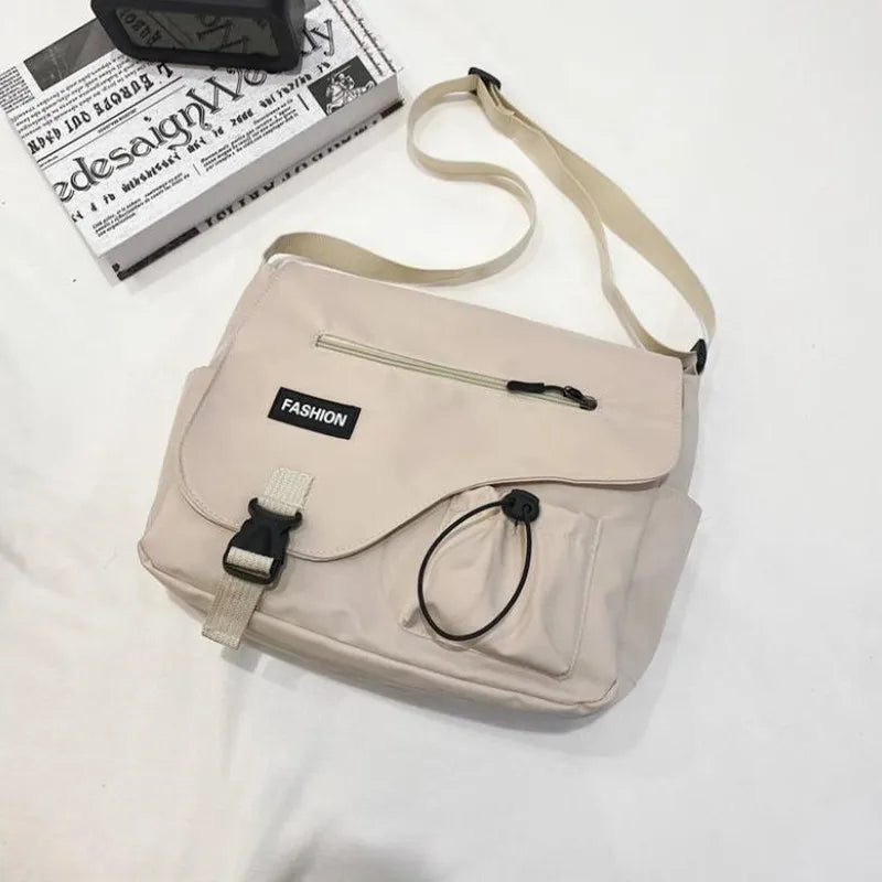 Japanese Simple Messenger Bag Student Nylon Waterproof Canvas Handbag Shoulder Crossbody Bags