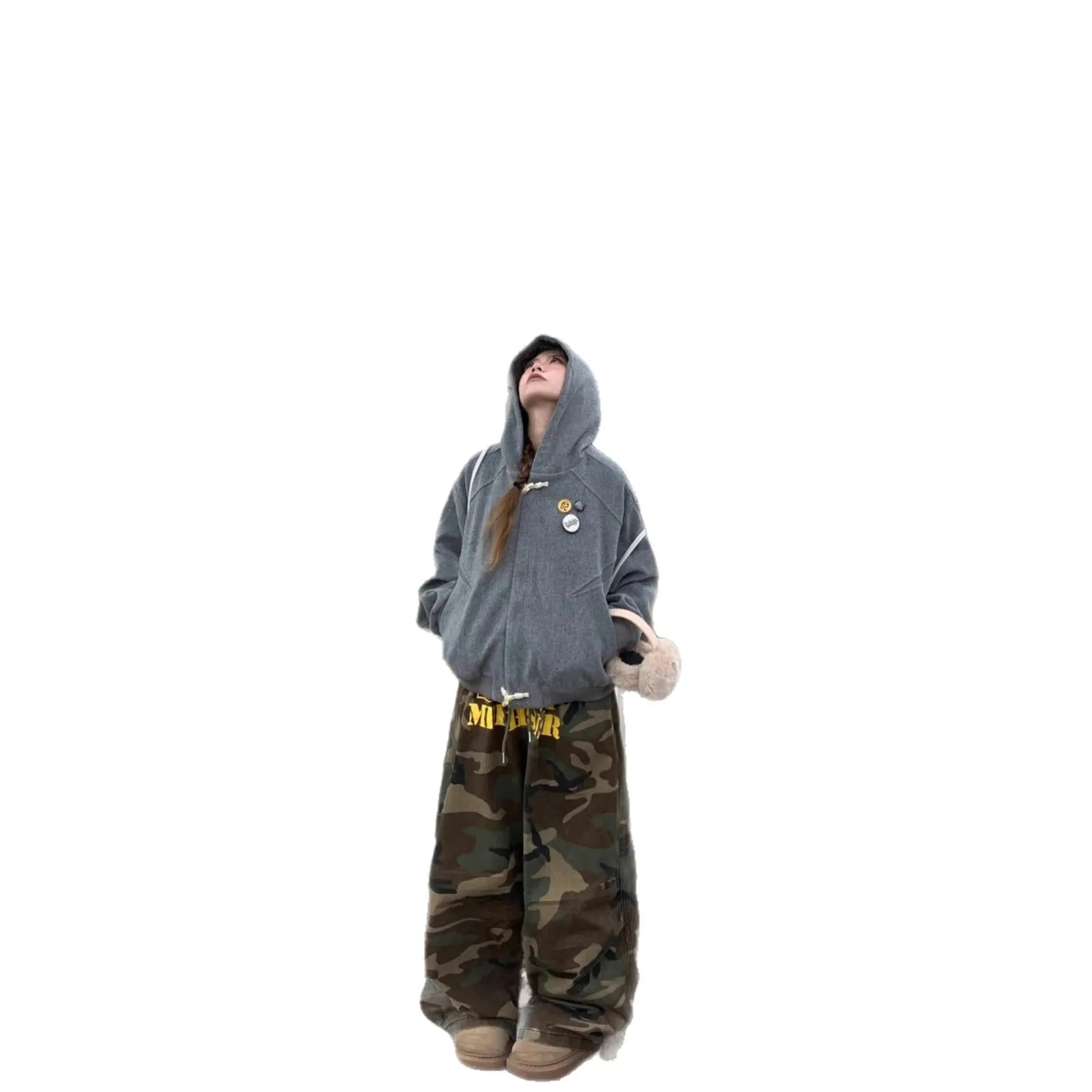 Fashionable Camouflage Denim Pants Trendy Japanese Harajuku Style Loose Fit Long Pants Polyester Fiber Comfortable Casual Lei...