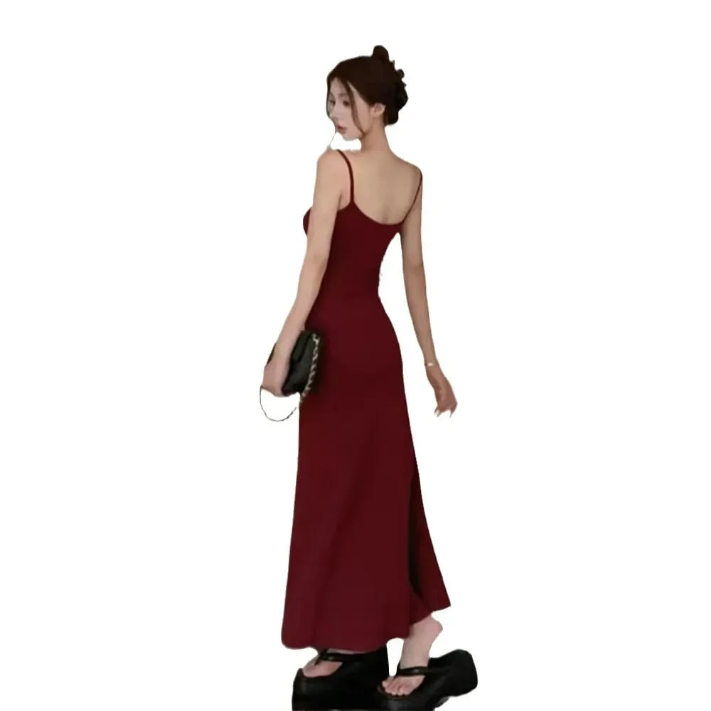 Elastic Tank Dress Sleeveless Off-The-Shoulder Waist-Fitted Slimming Long Dress Off-Shoulder Base Layer