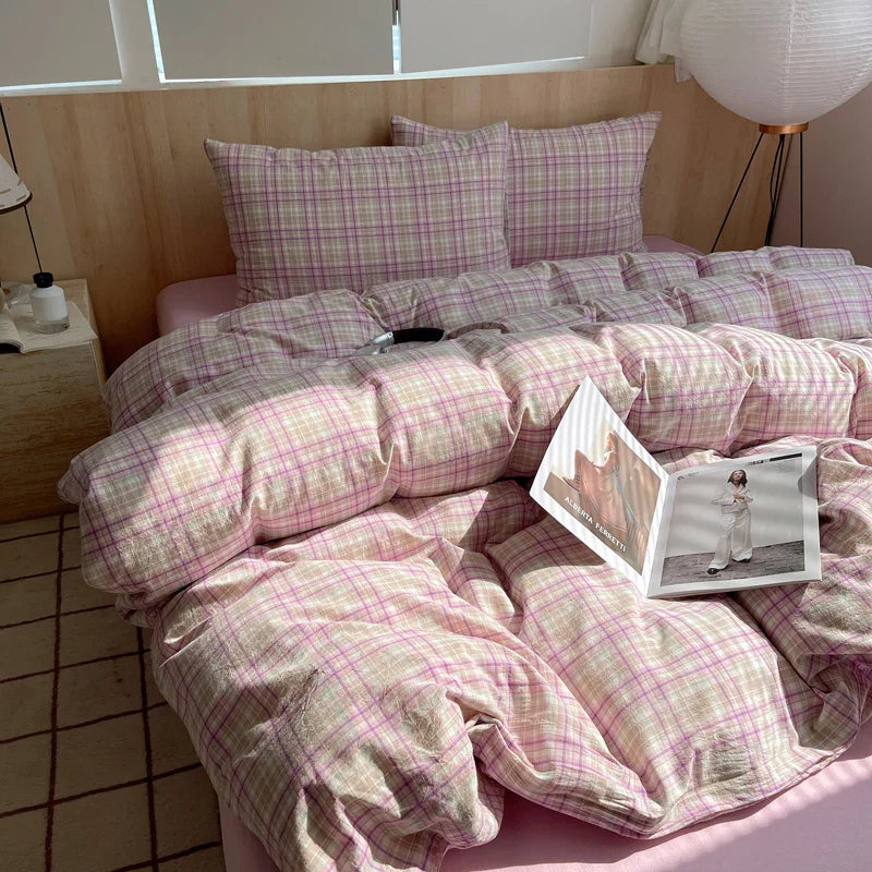 1pc Korean Cotton Pink Stripes Duvet Cover 150x200 Size Girl's Room housse de couette Skin friendly Breathable Comforter Sets