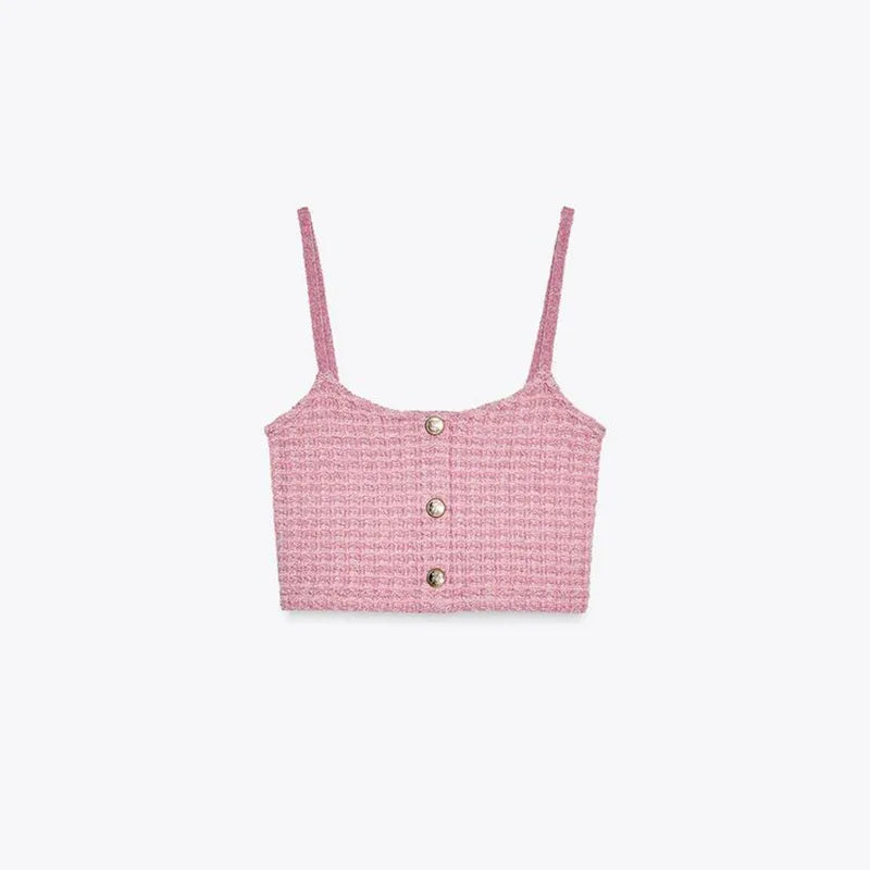 Elegant Knitted Two Pieces Set Single-breasted Tube Top Hip Package Pockets Shorts Casual Lady Suit