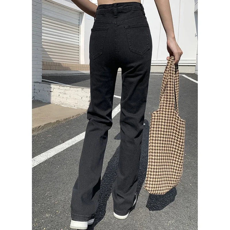 Korean High Waist Streetwear Straight Leg Jeans Girls Y2k Clothes Pants Black Baggy Harajuku Denim Trousers